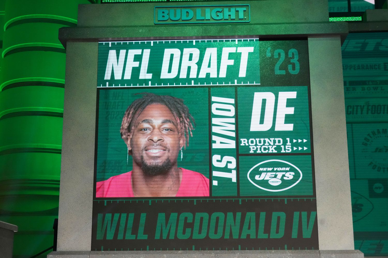 Jets' first-round selection Will McDonald on the NFL Draft big screen